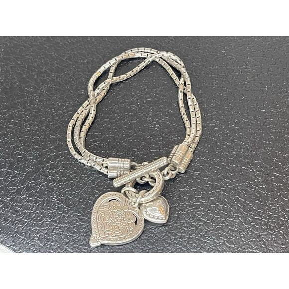 Brighton Two Heart Yellow Black Flower Toggle Bracelet Silver Plate Charm - Picture 2 of 3